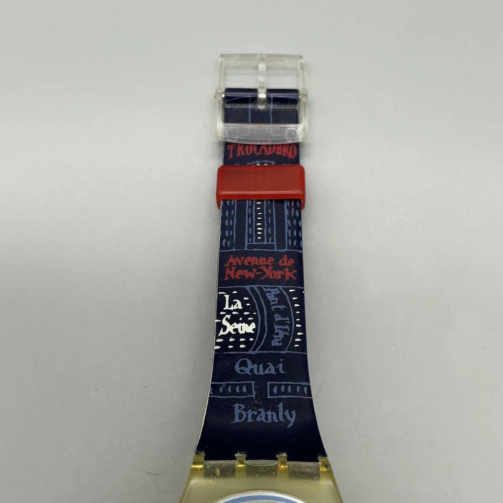 Swatch Gent Titi Parisien Womens Watch 34mm Blue Dial Blue Strap New Battery